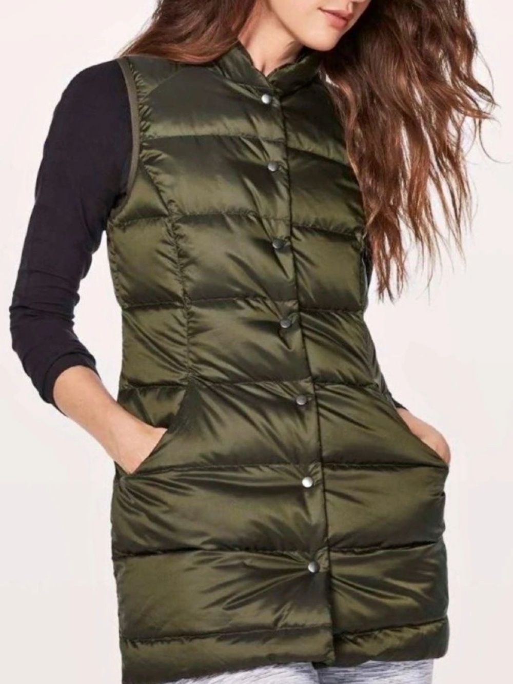 lululemon Wunder Puff Long Vest Quilted Green Vest Size 4